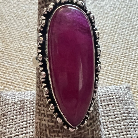 New Pink Enhanced Ruby Stone Crystal Ring Silver Overlay Size 6.5 - Picture 3 of 5